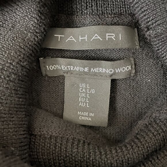 NEW Tahari Black Merino Wool Belted Turtleneck Sweater Tunic-Large - Picture 4 of 7